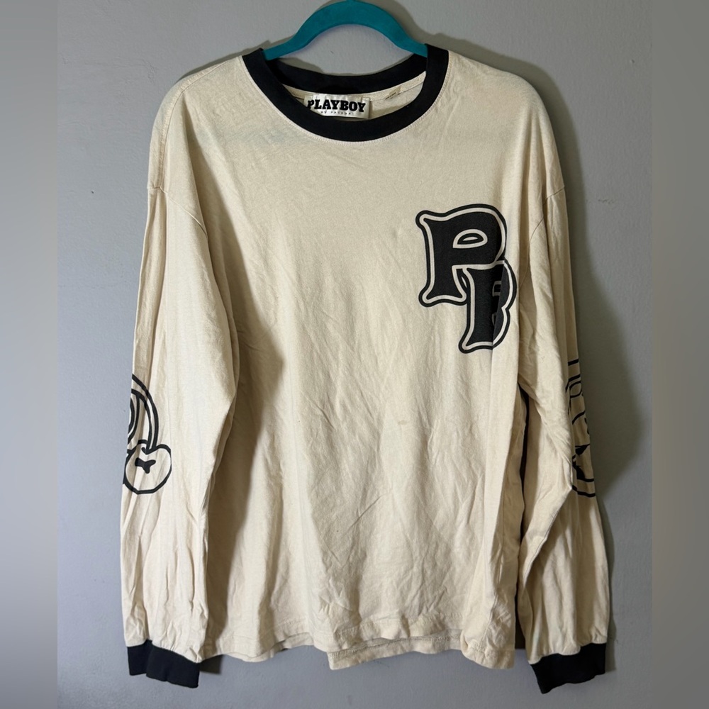 Playboy Men's Large Beige Long Sleeve Shirt